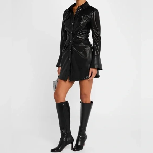 Cinq a sept Alizee Vegan Leather Mini Shirt Dress in Black. Size 10. NWT. - Picture 2 of 9